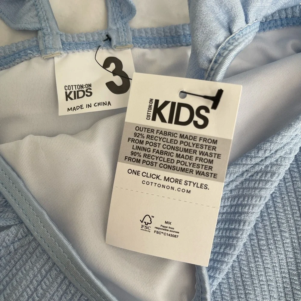 Cotton On Kids Light Blue Ribbed Swimsuit size 3